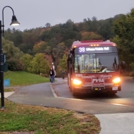 Route 38 bus in the evening