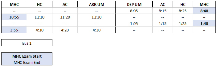 38 Bus schedule Dec 11 and 12