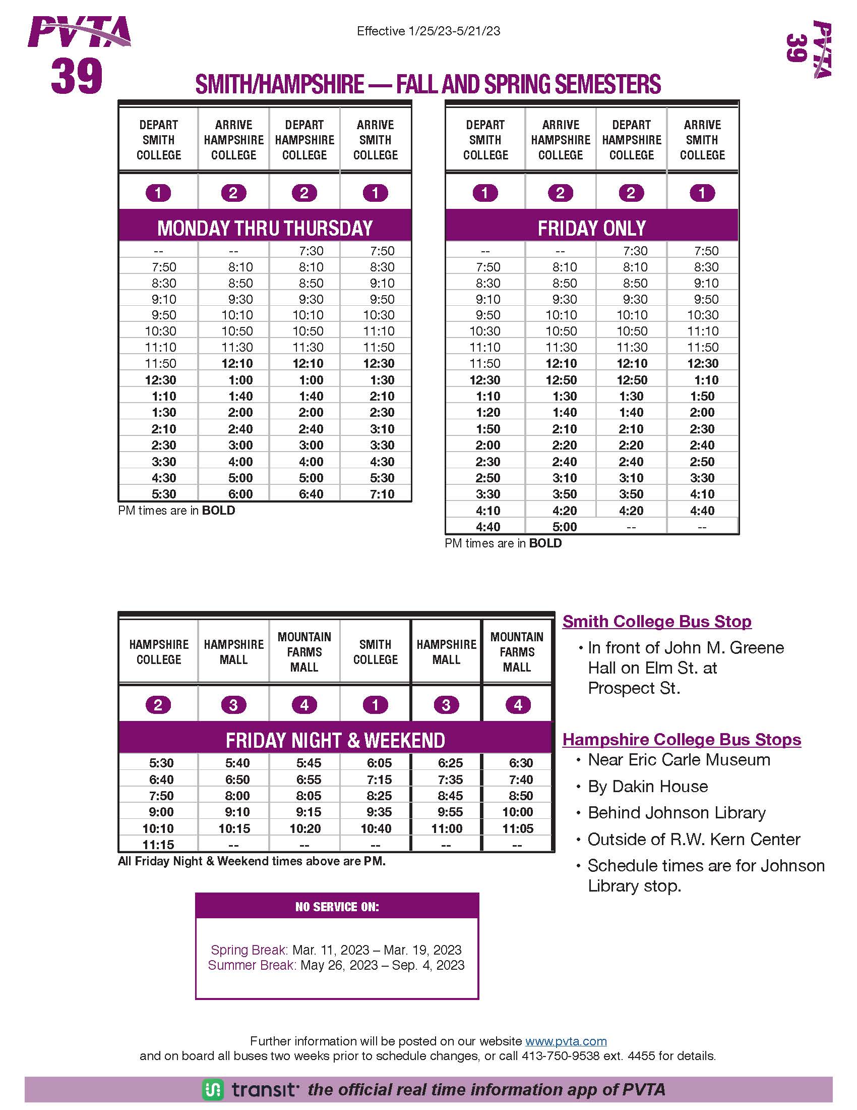 Schedule of bus route 39