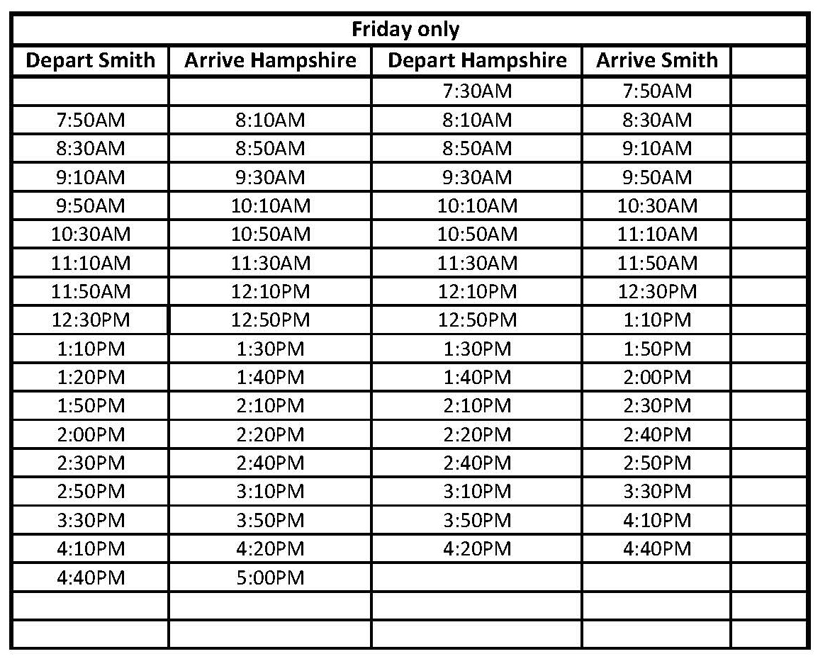 Bus schedule for Fridays