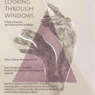 ID: A beige poster with a mauve triangle and a transparent drawing of two hands in the middle. Text on the left side of the poster announces the event and provides details. 