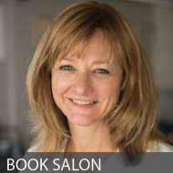Headshot of Lisa Armstrong smiling, with text reading "BOOK SALON"