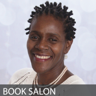 Headshot of Carol Bailey with caption reading "Book Salon"
