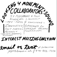 handwritten poster Looking for movement & sound collaborators from HC