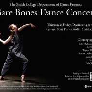 Bare Bones Dance Concert flier's image is of a solo dancer in a lunge with arms curved.