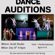 Sr Dance Audition flier with multiple images of previous senior dances on a gray background