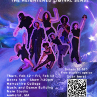 Purple swirl background with dancer cut outs grouped together advertising the HC Winter Dance Concert