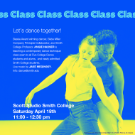 blue and yellow smith color for this poster for a dance class which shows 2 dancers one behind the other. 