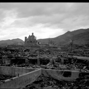 The destroyed landscape of the city of Nagasaki.