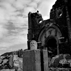 The destroyed ruins of a church.