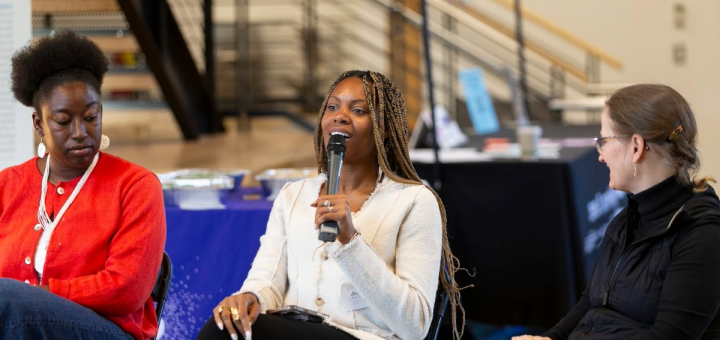 one student speaking during a group discussion