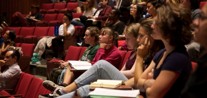 students at a lecture in an auditorium